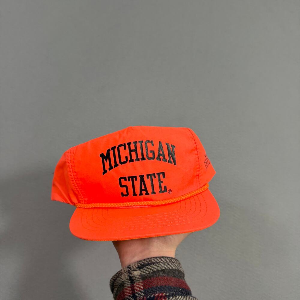 Vintage Michigan State Spartans Snapback Hat Adult Neon Orange 90s MSU Cap